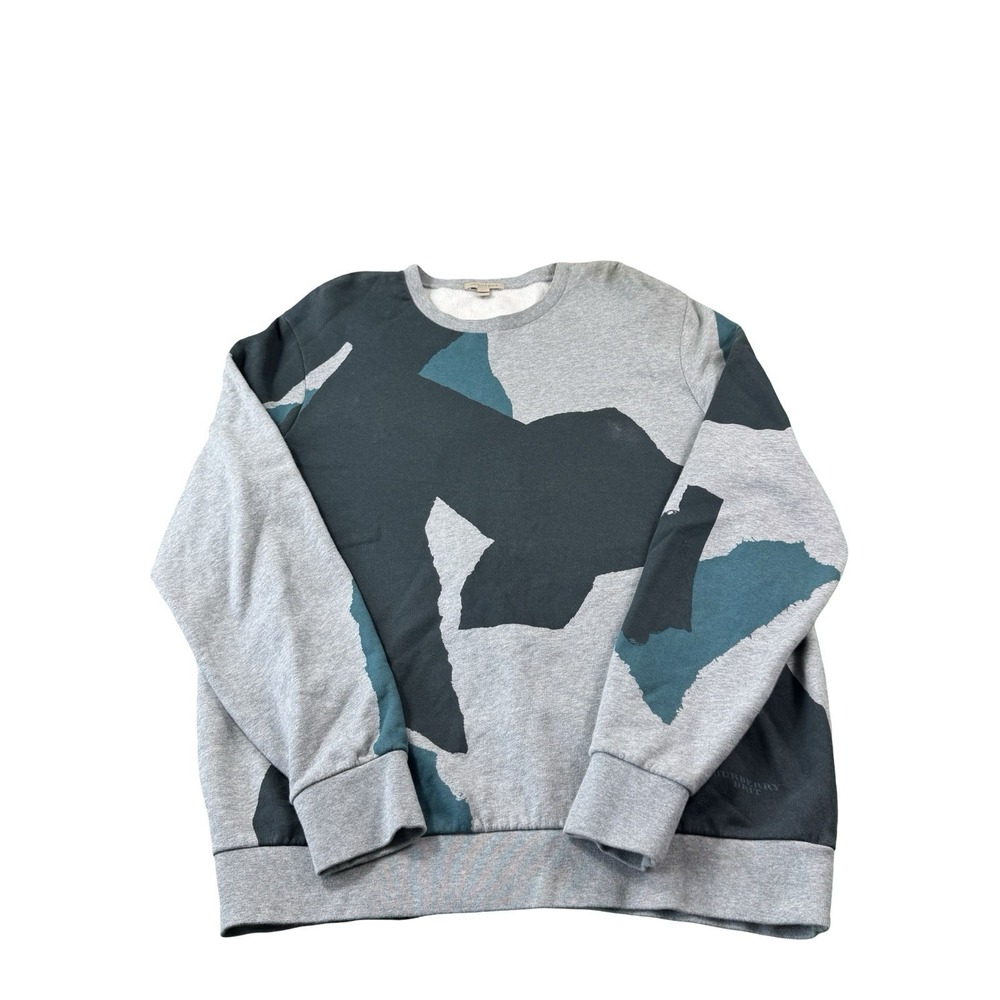 Burberry Brit Gray Blue Geometric Cotton LS Crewneck Sweater Mens XL